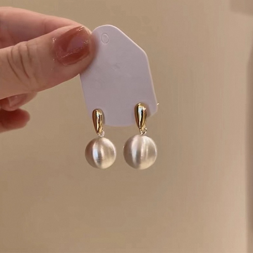 Brushed Pearl Drop Earrings with Gold Tone Statement